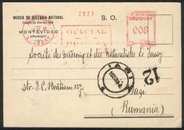 URUGUAY "Card Of The Museum Of Natural History Sent To ROMANIA On 12/NO/1938, W - Uruguay