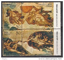 India MNH 1975, Michelangelo Paintings, Art, Nude, Planets, Famous People, Se-tenent, Set Of 4 - Nuovi