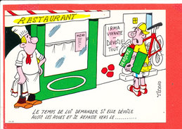 RESTAURANT Illustrateur TIENNO Cp Humour  Animée Au Verso Avis De Passage Deroche CHARENTON - Restaurants