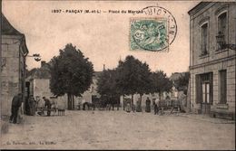 ! [49] Cpa Parcay, Maine Et Loire, Place Du Marche, 1907, Frankreich - Autres & Non Classés