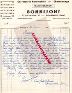 93 - ROMAINVILLE - LETTRE MANUSCRITE SIGNEE BONNEFONT- CARROSSERIE AUTOMOBILE -CHARRONNAGE-SELLERIE-30 RUE PARIS-1949 - Automovilismo