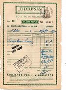 1951 BIGLIETTO DI PASSAGGIO PRIMA CLASSE TIRRENIA - Europa