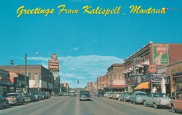 Kalispell Montana, Business District Street Scene, Autos, Signs, C1950s Vintage Postcard - Kalispell