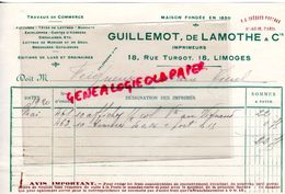 87 - LIMOGES - FACTURE GUILLEMOT - DE LAMOTHE -IMPRIMERIE- 18 RUE TURGOT - 1920 - Druck & Papierwaren