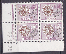 N° 140  Préoblitérés  Type Monnaie Gauloise: Bloc Coins Datés 27.10.75 - Préoblitérés