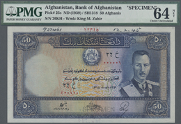 00004 Afghanistan: 50 Afghanis ND(1939) Specimen P. 25s, PMG Graded 64 Choice UNC Net. - Afghanistan