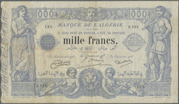 00010 Algeria / Algerien: 1000 Francs 1924 P. 76, Used With Folds And Creases, Several Pinholes And Light Stain In Paper - Algérie