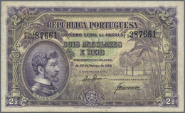 00025 Angola: 2 1/2 Angolares 1942 P. 69, Folds In Paper, Pressed, No Holes Or Tears, Condition: F To F+. - Angola