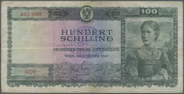 00145 Austria / Österreich: 100 Schilling 1947, P.124, Seldom Offered Note With Several Folds, Slightly Stained Paper An - Autriche