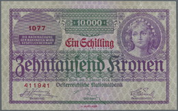 00198 Austria / Österreich: Austria: 1 Schilling = 10.000 Kronen 1924 With Specimen Perforation P. 177s, Never Folded Bu - Autriche