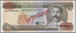 00245 Barbados: 10 Dollars ND (1973) Specimen P. 33s With Red "Specimen" Overprint In Center On Front And Back, Specimen - Barbades