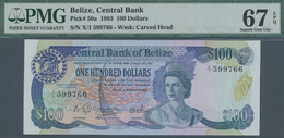 00292 Belize: 100 Dollars 1983, P.50a, Highly Rare Note In Perfect Condition, PMG Graded 67 Superb Gem Unc - Belize