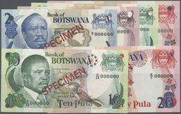 00328 Botswana: Set Of 6 Specimen Notes Containing 2-20 Pula ND(1976-79) P. 2s-5s And 10 & 20 Pula ND(1982-83) P. 2s-5s, - Botswana