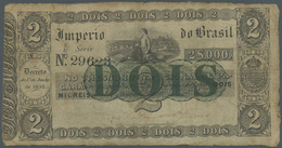 00334 Brazil / Brasilien: 2 Mil Reis ND(1843-60) P. A220, Used With Many Folds And Creases, Stained Paper, Small Center - Brazil