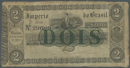 00334 Brazil / Brasilien: 2 Mil Reis ND(1843-60) P. A220, Used With Many Folds And Creases, Stained Paper, Small Center - Brésil