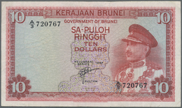 00354 Brunei: Government Of Brunei 10 Ringgit 1967 With Portrai Of Sultan Saifuddin III, P.3 Nice And Attractive Note Wi - Brunei