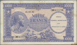 00580 Congo / Kongo: 1000 Francs 1962 P. 2, Used With Folds And Stain Dots In Paper, No Holes Or Tears, Not Washed Or Pr - Unclassified
