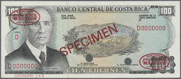 00596 Costa Rica: 100 Colones ND Specimen P. 240s With Red "Specimen" Overprint At Center, Zero Serial Numbers, One Canc - Costa Rica