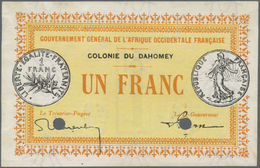 00635 Dahomey: 1 Franc 1917 Proof Print Without Serial Number And 2 Bank Cancellation Holes In Condition: UNC. - Autres - Afrique