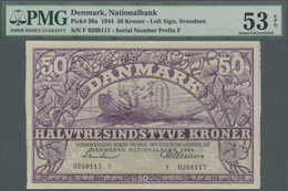 00642 Denmark  / Dänemark: 50 Kroner 1944 P. 38a, Condition: PMG Graded 53 About UNC EPQ. - Denmark