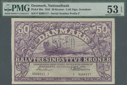 00642 Denmark  / Dänemark: 50 Kroner 1944 P. 38a, Condition: PMG Graded 53 About UNC EPQ. - Danimarca