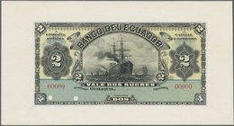 00684 Ecuador: Seperate Front And Back Proof Prints Of 2 Sucres 1901 P. S152, Mounted On Card With Zero Serial Numbers, - Equateur