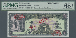 00705 El Salvador: Banco Central De Reserva De El Salvador 5 Colones 1962 SPECIMEN, P.102s, PMG Graded 65 Gem Uncirculat - Salvador