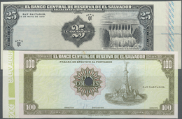 00707 El Salvador: Set Of 2 Proof Notes 25 Colones 1970 And 100 Colones ND (uniface Print) P. 113p, 132p With Large Bord - El Salvador