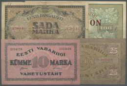 00725 Estonia / Estland: Set With 4 Banknotes Series 1922/23 With 10, 25, 100 Marka And 1 Kroon Ovpt. On 100 Marka (P:53 - Estonia