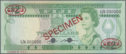 00780 Fiji: 2 Dollars ND Specimen P. 82s With Red "Specimen" Overprint In Center, 2 Oval De La Rue Seals And 2 Cancellat - Fidji