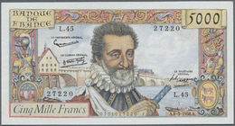 00812 France / Frankreich: 5000 Francs 1958 P. 135a, Center Fold And Horizontal Fold, Pressed, A Few Pinholes At Left, N - Other & Unclassified