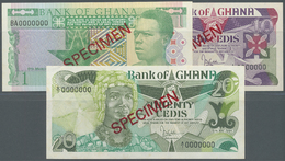 00891 Ghana: Set Of 3 Specimen Notes Containing 1, 10 And 20 Cedis Specimen 1982/84 P. 17s, 23s, 24s, The 10 In AUNC, Th - Ghana