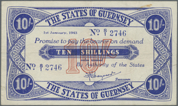 00972 Guernsey: 10 Shillings 1943 Pick 32, Horizontal And Vertical Fold, Light Handing In Paper, No Holes, 2 Small Borde - Autres & Non Classés