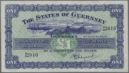 00974 Guernsey: 1 Pound 1945 P. 43a, Crisp Paper But A Bit Wavy At Upper And Lower Border, No Folds, No Holes Or Tears, - Altri & Non Classificati