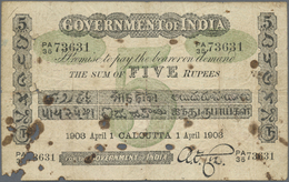 01033 India / Indien: Government Of India 5 Rupees 1903 P. A3, CALCUTTA Issue, Used With Folds And Crease, Stained Paper - Inde