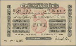 01038 India / Indien: Government Of India 5 Rupees 1920 P. A6, One Larger Usual Pinhole At Left, Only A Very Light And H - Inde