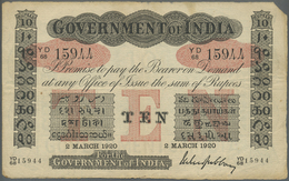 01042 India / Indien: Government Of India 10 Rupees 1920 P. A10, Vertically And Horizontally Folded, No Holes Or Tears, - Inde