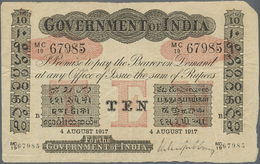 01043 India / Indien: Government Of India 10 Rupees 1917 P. A10 BOMBAY Issue, Used With Folds And Creases, Several Pinho - Inde