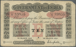 01049 India / Indien: Government Of India 10 Rupees 1919 P. A10, Used With Light Handling, One Small Hole At Lower Cente - Inde