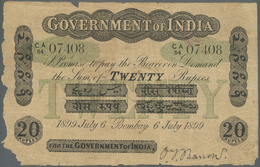 01054 India / Indien: Highly Rare Government Of India 20 Rupees 1899 P. A11, Stronger Used With Folds And Stain In Paper - Inde