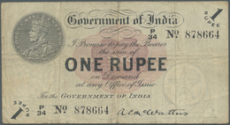01059 India / Indien: 1 Rupee 1917, P.1, Stronger Used W/o Pinholes. Condition: F - India