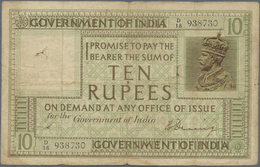 01065 India / Indien: 10 Rupees ND(1917-30) P. 6, Used With Stronger Folds, Hole At Upper Left, Light Stain In Paper, So - Inde