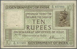 01066 India / Indien: 10 Rupees ND(1917-30), P.6, Still Bright Colors On Front With Several Folds, Graffiti On Back, Pin - India