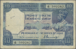 01068 India / Indien: 10 Rupees ND(1917-30) P. 7a, Sign. Denning, Used With Very Strong Folds, Faded Colors On Both Side - India