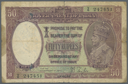 01072 India / Indien: 50 Rupees ND(1930) LAHORE, Sign. Taylor, P. 9, Used With Very Strong Folds, Stained Paper, Holes, - Inde