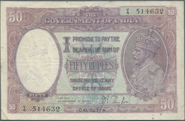 01075 India / Indien: 50 Rupees ND(1930) P. 9d, Sign Taylor, Issue For CALCUTTA, Used With Folds And Creases, A Few Pinh - India