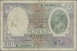 01076 India / Indien: 100 Rupees ND(1917-30) Sign. Taylor, BOMBAY Issue P. 10b, Used With Very Strong Horizontal And Ver - Inde