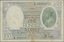 01080 India / Indien: 100 Rupees ND(1917-30) Sign. Taylor, MADRAS Issue P. 10q, Used With Vertical And Horizontal Folds, - India