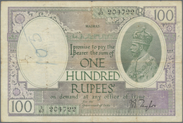 01081 India / Indien: 100 Rupees ND(1917-30) Sign. Taylor, MADRAS  Issue P. 10q, Used With Vertical And Horizontal Folds - Inde