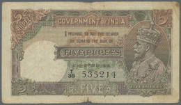 01088 India / Indien: 5 Rupees ND P. 15b, Potrait KGV, Sign Kelly, Used With Several Folds And Creases, Light Stain In P - India